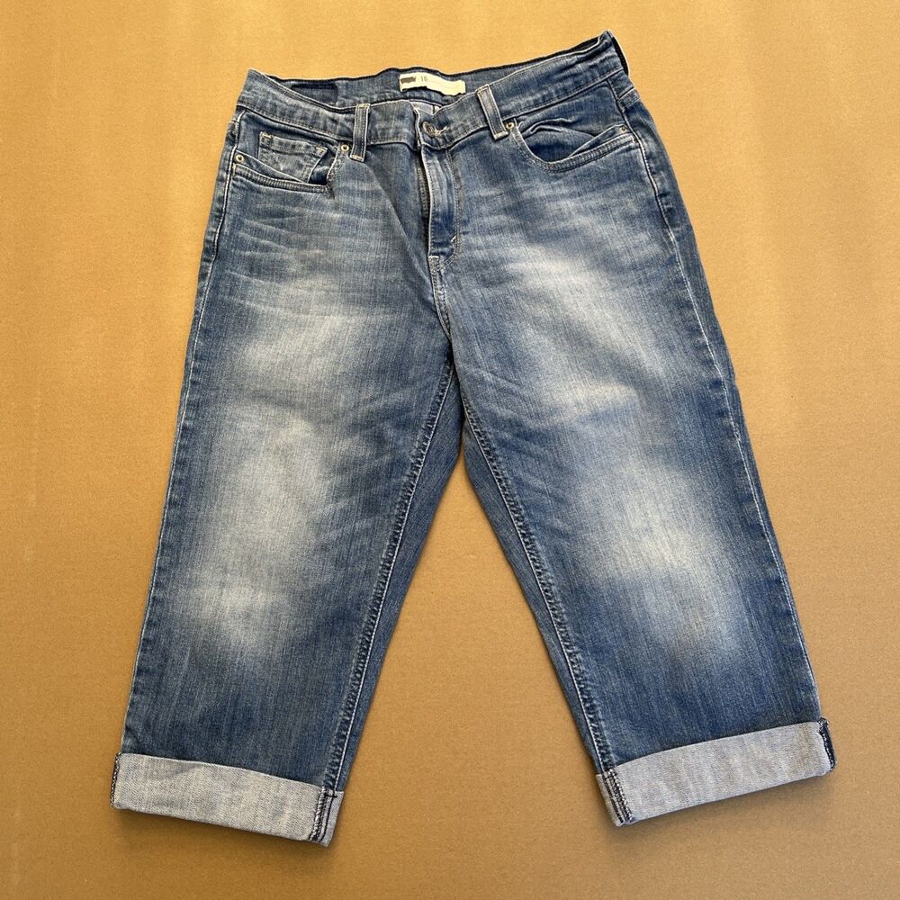 Levis Jeans Size 10 Blue Denim Capri Trousers 3/4 Length Cuffed
